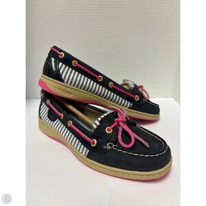 Sperry Top Sider Slip-On Boat Shoe Pink Blue Seersucker 8.5 Preppy Spring Loafer